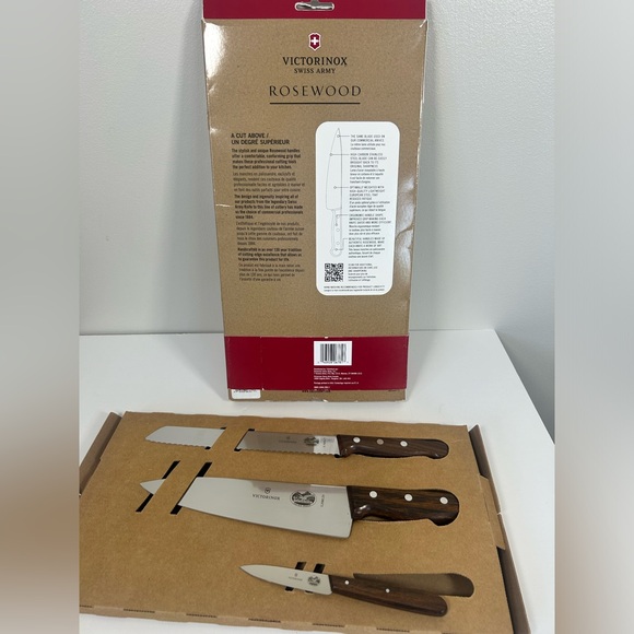 NEW Swiss Army-Victorinox German Made 3-Piece Wood Knife Set with Brown Handles - Picture 2 of 14